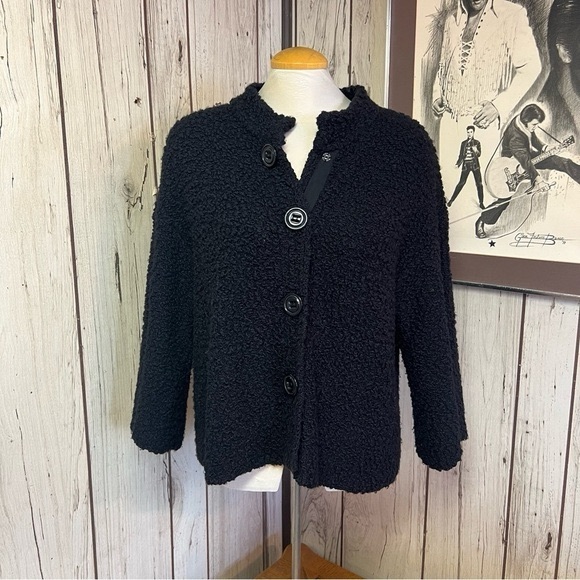 Womens Vintage XL Tapemeasure Black Snap Button Sweater - Picture 2 of 6